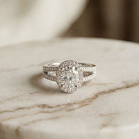 2.45CTW Oval Halo Multi Row Pavé Lab Grown Diamond Engagement Ring For Women White