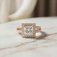 2.45CTW Princess Cut Halo Double Split Shank Lab Grown Diamond Engagement Ring For Women Rose Gold