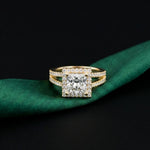 2.45CTW Princess Cut Halo Double Split Shank Lab Grown Diamond Engagement Ring For Women Gold