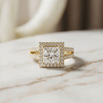 2.45CTW Princess Cut Halo Double Split Shank Lab Grown Diamond Engagement Ring For Women Gold