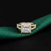 2.45CTW Princess Cut Halo Double Split Shank Lab Grown Diamond Engagement Ring For Women Gold