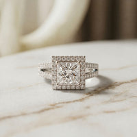2.45CTW Princess Cut Halo Double Split Shank Lab Grown Diamond Engagement Ring For Women White 