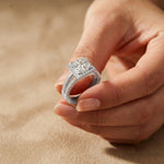 2.45CTW Princess Cut Halo Double Split Shank Lab Grown Diamond Engagement Ring For Women White 