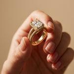 2.45CTW Radiant Halo Multi Row Pavé Lab Grown Diamond Engagement Ring Gold