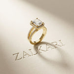 2.45CTW Radiant Halo Multi Row Pavé Lab Grown Diamond Engagement Ring Gold
