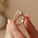 2.45CTW Round Halo Contemporary Split Shank Lab Grown Diamond Engagement Ring Rose Gold