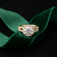 2.45CTW Round Halo Contemporary Split Shank Lab Grown Diamond Engagement Ring Gold