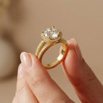 2.45CTW Round Halo Contemporary Split Shank Lab Grown Diamond Engagement Ring Gold