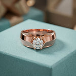 1CTW Crown Solitaire Lab Grown Diamond Ring For Men Rose Gold