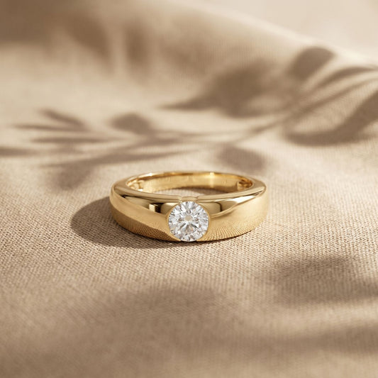 0.05CTW Round Solitaire Lab Grown Diamond Ring For Men Gold