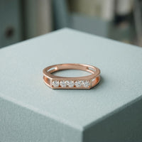 0.25CTW Round Linear Five Stone Lab Grown Diamond Band Ring For Men Rose Gold