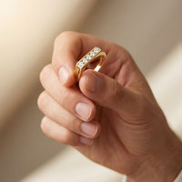 0.25CTW Round Linear Five Stone Lab Grown Diamond Band Ring For Men Gold