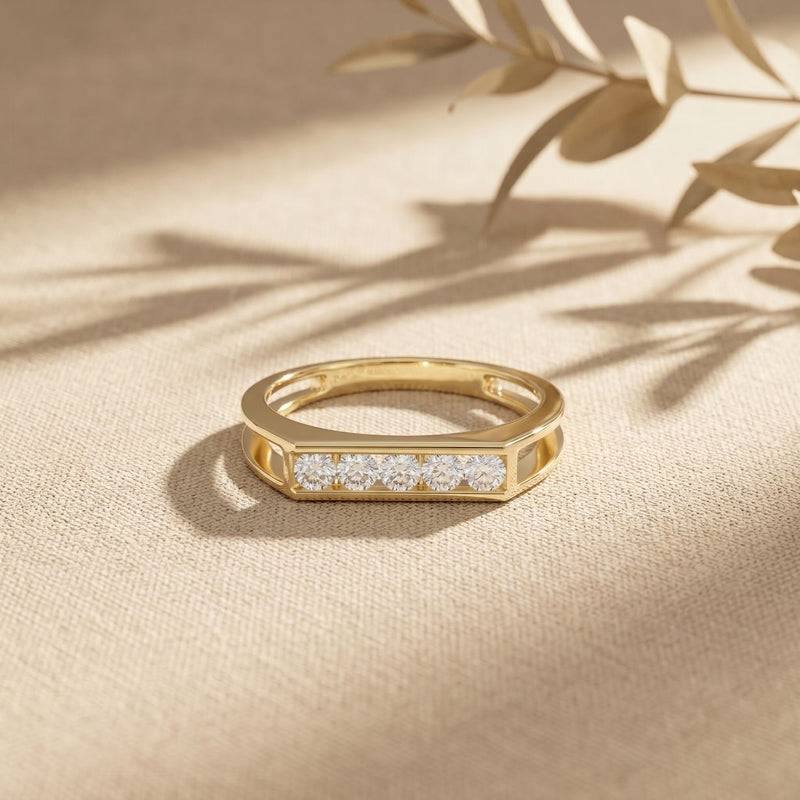 0.25CTW Round Linear Five Stone Lab Grown Diamond Band Ring For Men Gold