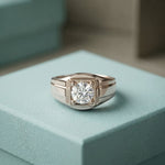 1.1CTW Round Solitaire Signet Lab Grown Diamond Ring For Men