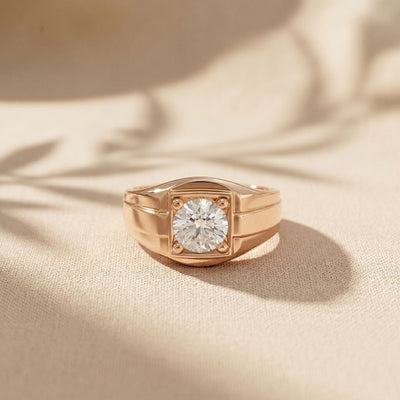 1.1CTW Round Solitaire Signet Lab Grown Diamond Ring For Men