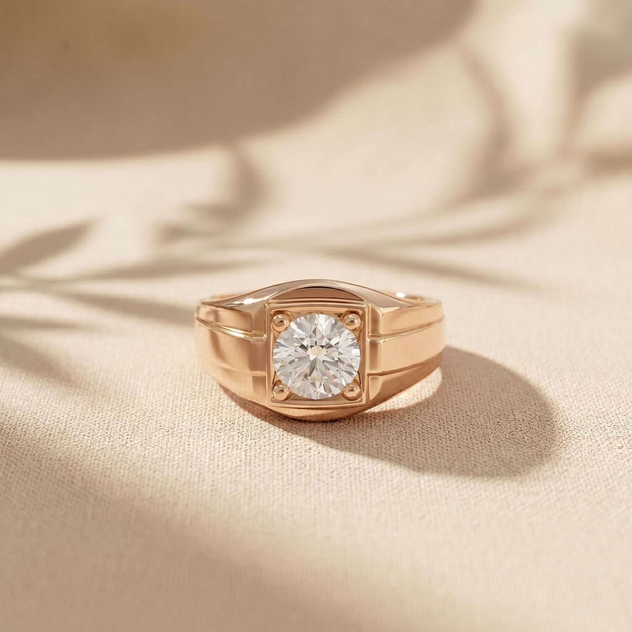1.1CTW Round Solitaire Signet Lab Grown Diamond Ring For Men
