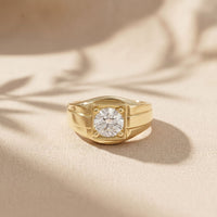 1.1CTW Round Solitaire Signet Lab Grown Diamond Ring For Men