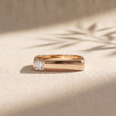 0.7CTW Princess Minimalist Corner Accent Lab Grown Diamond Ring For Men