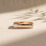 0.7CTW Princess Minimalist Corner Accent Lab Grown Diamond Ring For Men Rose Gold