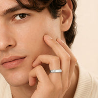 0.7CTW Princess Minimalist Corner Accent Lab Grown Diamond Ring For Men White