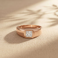 0.5CTW Princess Solitaire Lab Grown Diamond Signet Ring For Men Rose Gold