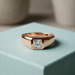 0.5CTW Princess Solitaire Lab Grown Diamond Signet Ring For Men Rose Gold