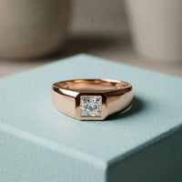 0.5CTW Princess Solitaire Lab Grown Diamond Signet Ring For Men Rose Gold