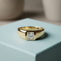 0.5CTW Princess Solitaire Lab Grown Diamond Signet Ring For Men Gold