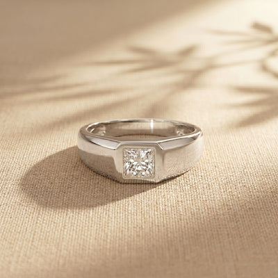 0.5CTW Princess Solitaire Lab Grown Diamond Signet Ring For Men