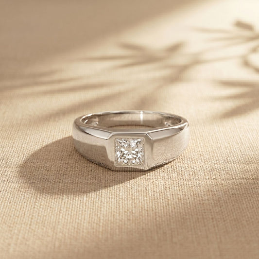 0.5CTW Princess Solitaire Lab Grown Diamond Signet Ring For Men White