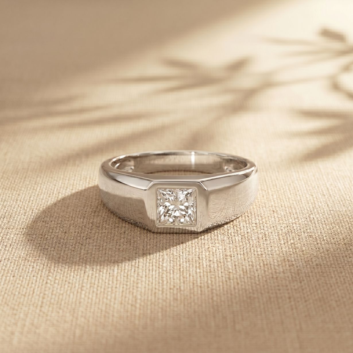 0.5CTW Princess Solitaire Lab Grown Diamond Signet Ring For Men White