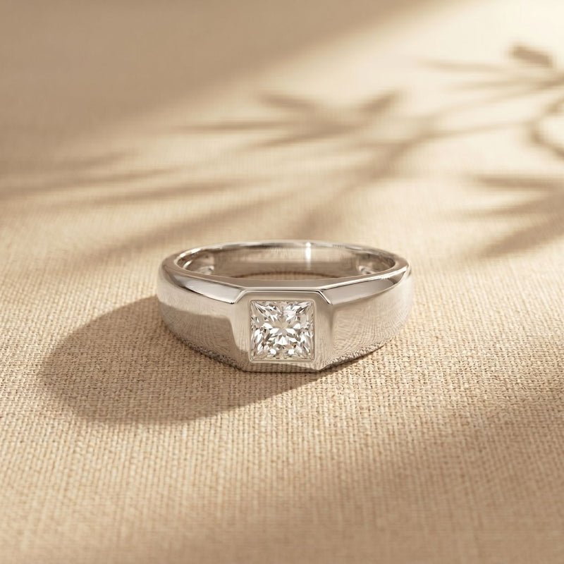 0.5CTW Princess Solitaire Lab Grown Diamond Signet Ring For Men White