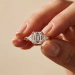 2.60 Ct Asscher Cut Moissanite Statement Trilogy Ring