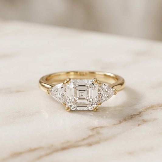 2.60 Ct Asscher Cut Moissanite Statement Trilogy Ring