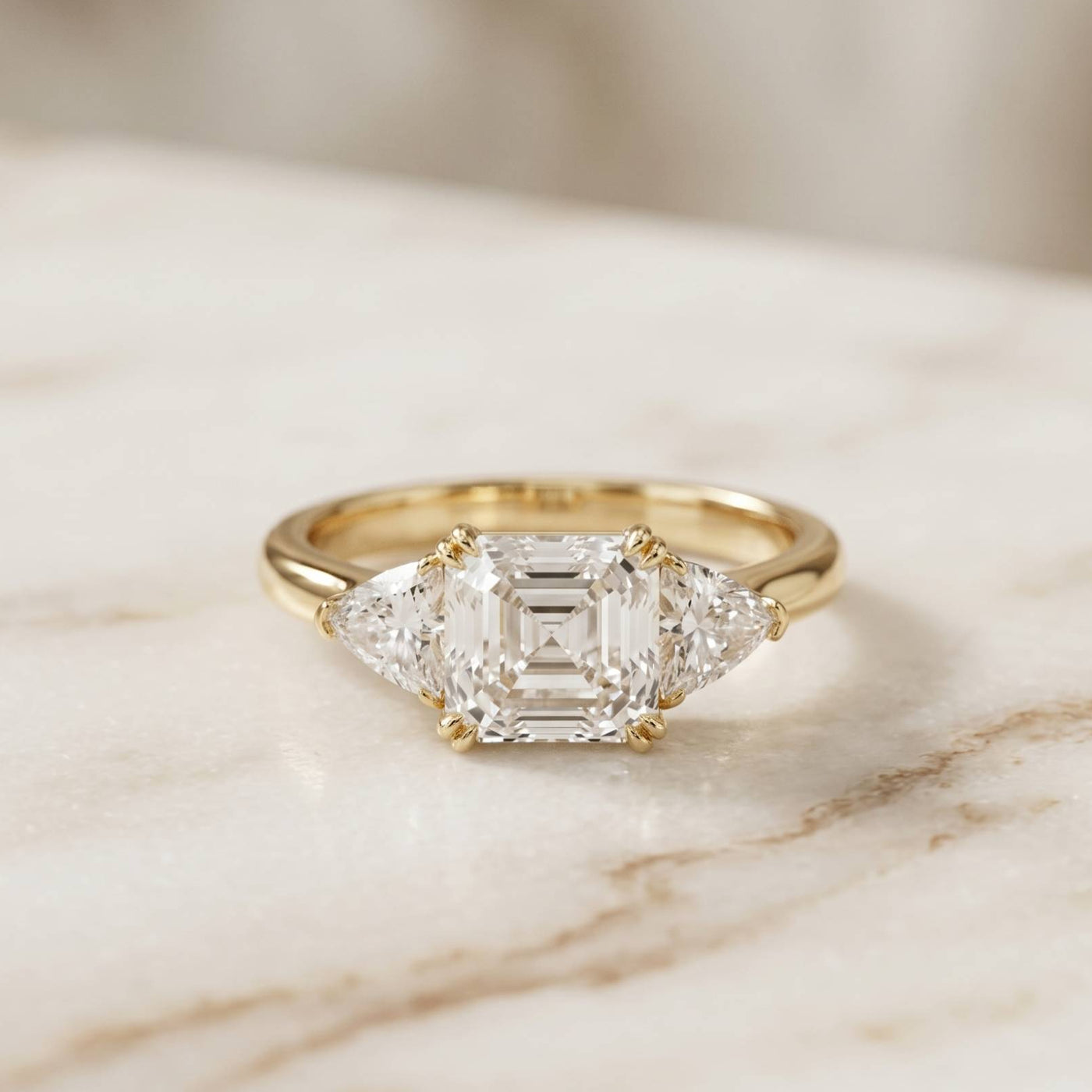 2.60 Ct Asscher Cut Moissanite Statement Trilogy Ring