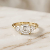 2.60 Ct Asscher Cut Moissanite Statement Trilogy Ring