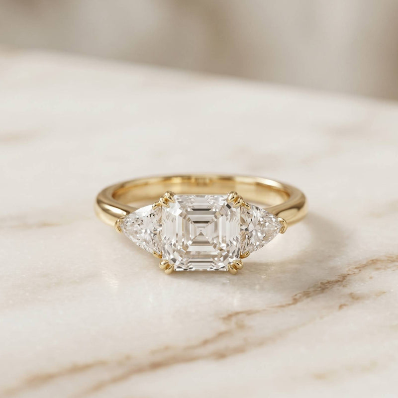 2.60 Ct Asscher Cut Moissanite Statement Trilogy Ring