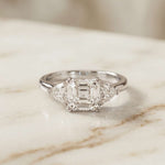 2.60 Ct Asscher Cut Moissanite Statement Trilogy Ring