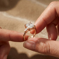 3.30ctw Asscher Lab Grown Diamond Celestique Three Stone Ring