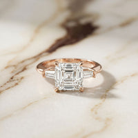 3.30ctw Asscher Lab Grown Diamond Celestique Three Stone Ring