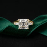 3.30ctw Asscher Lab Grown Diamond Celestique Three Stone Ring