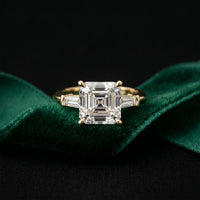 3.30ctw Asscher Lab Grown Diamond Celestique Three Stone Ring