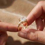 3.30ctw Asscher Lab Grown Diamond Celestique Three Stone Ring