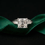 3.30ctw Asscher Lab Grown Diamond Celestique Three Stone Ring