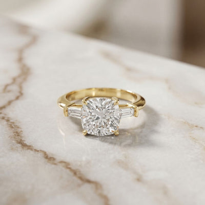 3.30ctw Cushion Lab Grown Diamond Three Stone Girls Ring