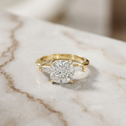 3.30ctw Cushion Lab Grown Diamond Three Stone Girls Ring