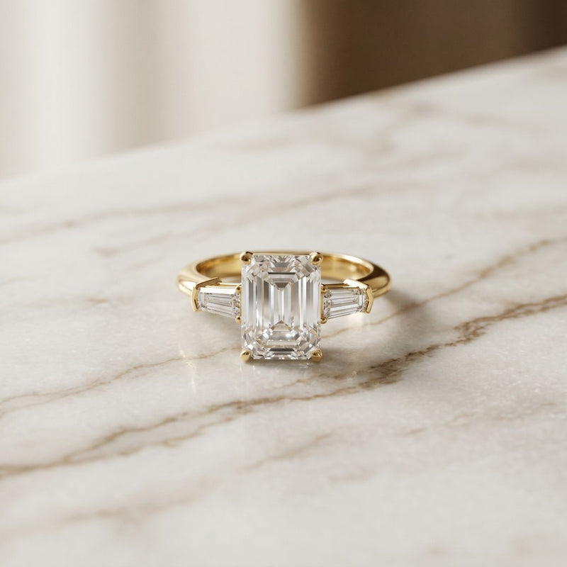 3.30ctw Emerald Cut Lab Grown Diamond Valerique Three Stone Ring