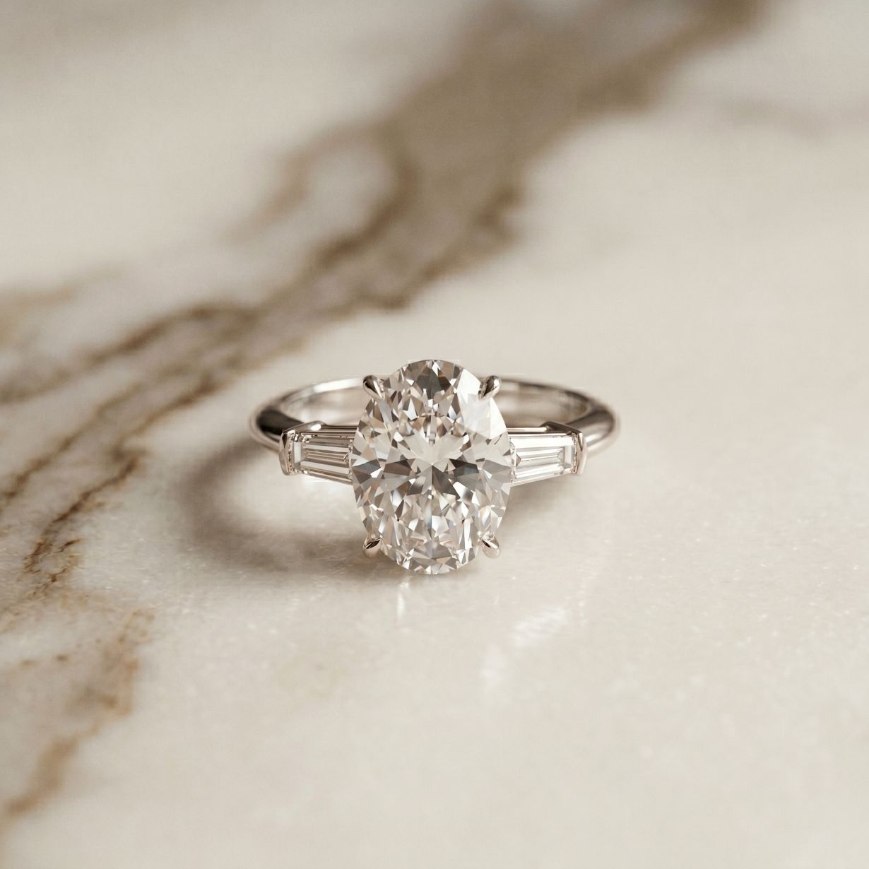 Oval Lab Grown Diamond Alouette Three Stone Ring 3.30ctw
