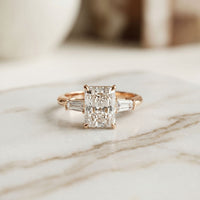 Emerald Cut Lab Grown Diamond Aurevielle Three Stone Gold Ring