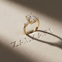 Emerald Cut Lab Grown Diamond Aurevielle Three Stone Gold Ring